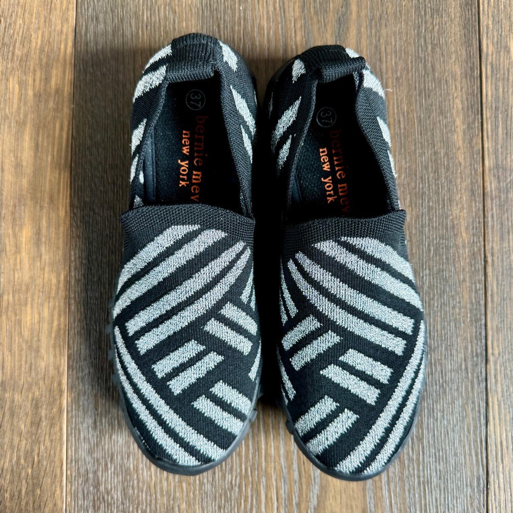 Bernie Mev Womens Peppa Knit Slip On Comfort Shoes EU 37 US 6 Black Silver Vegan - Picture 2 of 11